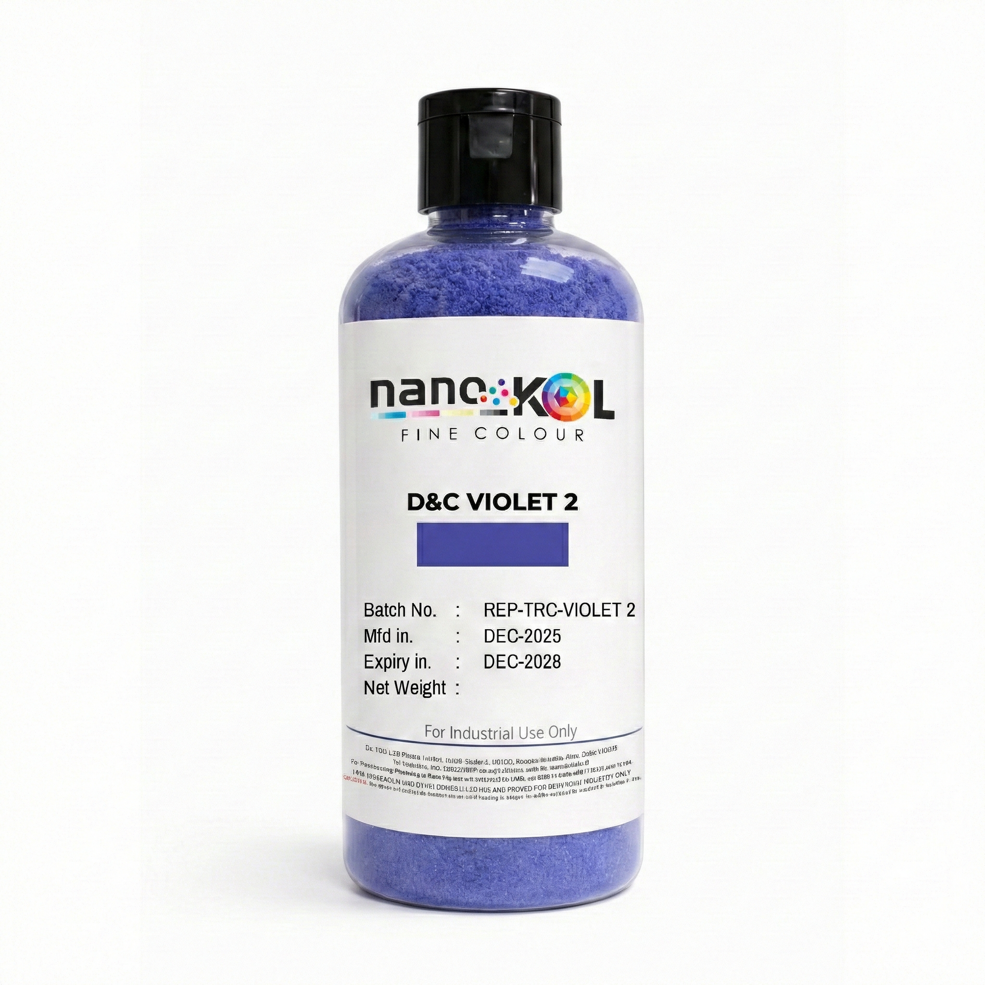 D&C Violet 2 100 g cosmetic colorant in container on white background