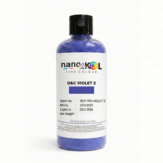 D&C Violet 2 100 g cosmetic colorant in container on white background