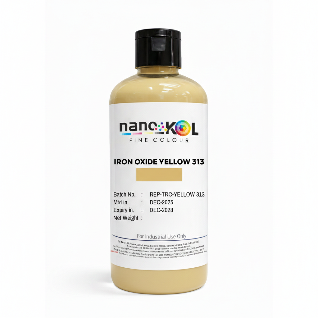 Iron Oxide Yellow 313 pigment, 100 g cosmetic-grade colorant in container on white background