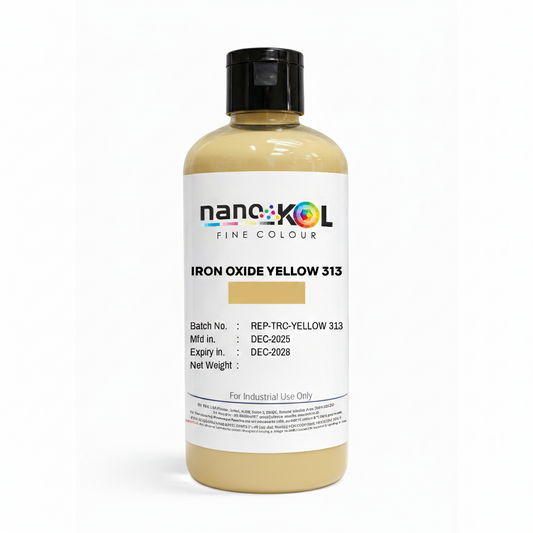 Iron Oxide Yellow 313 pigment, 100 g cosmetic-grade colorant in container on white background